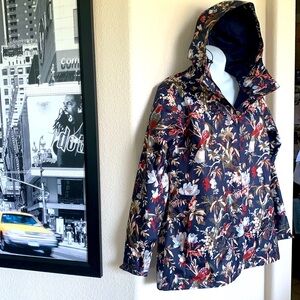 Columbia Navy Floral Hooded Rain Jacket